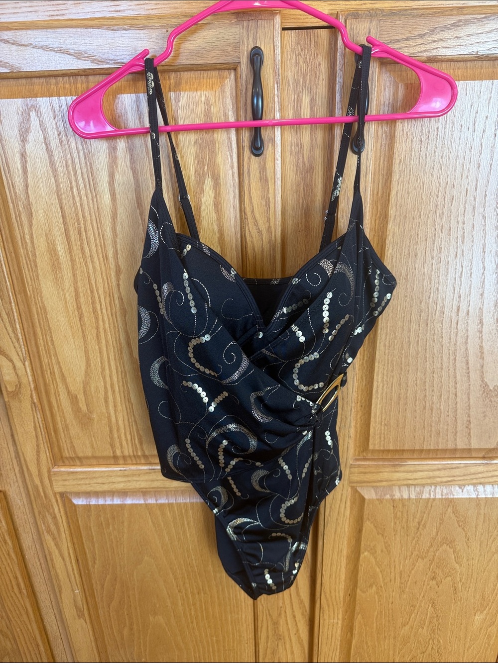 11 Shape FX Black Gold One Piece Swimsuit Size 12 Tummy Control Underwire Slim